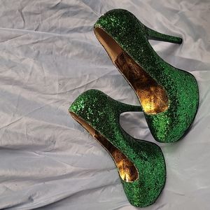 Green sequin bordello heels